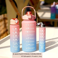 3pcs Frosted Gradient Water Bottle Set Portable Sports Bottle Large Capacity
