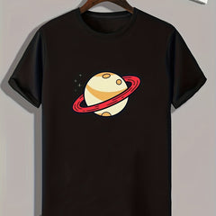 Planet Pattern Print Men's Comfy Sports T-shirt