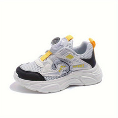 Boy's Mesh Breathable Chunky Shoes With Rotating Buckle Soft Sole Sneakers