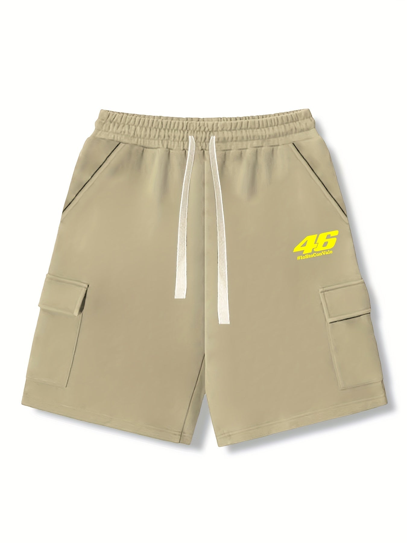 Men's Casual Solid Stretch Knee Long Elastic Waist Drawstring Shorts