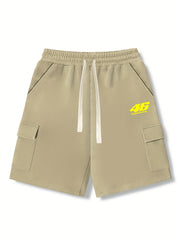 Men's Casual Solid Stretch Knee Long Elastic Waist Drawstring Shorts