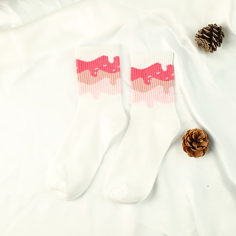 3 Pairs Striped Socks Comfy Breathable Mid Tube Women's Stockings