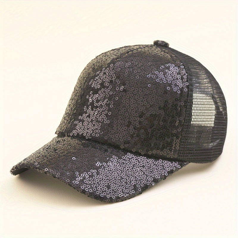 Y2K Stitching Sequin Mesh Cap Sun Protection