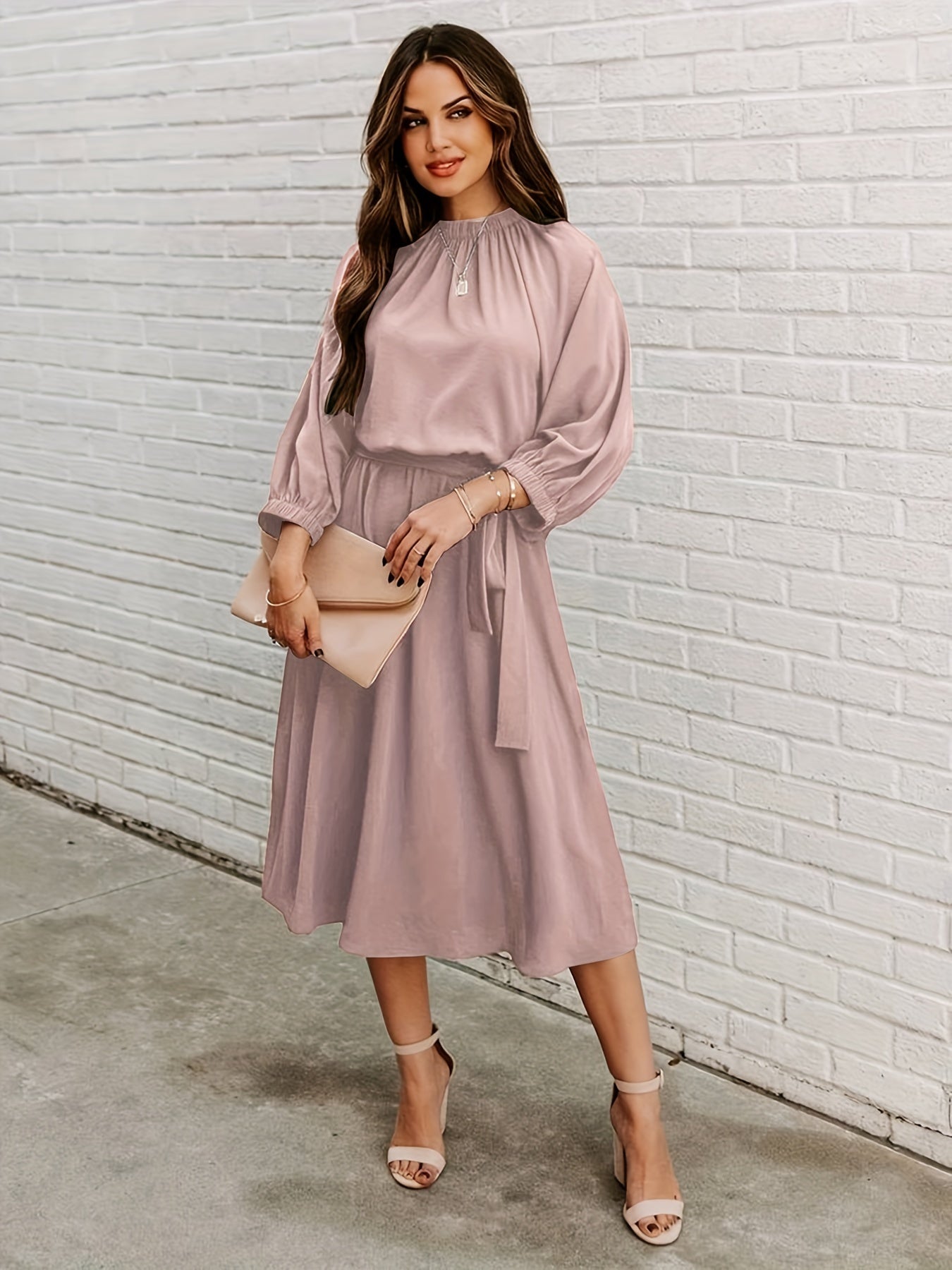 Ruched Long Sleeve Party Midi Dress Women's Clothing