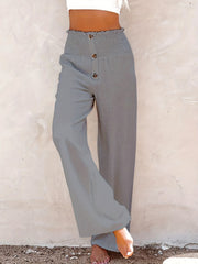 Boho Wide Leg Smocked Waist Button Pants