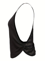 Mesh Contrast Tank Top Round Neck Stretchy