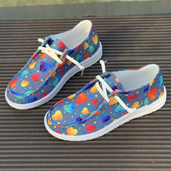 Women's Colorful Heart Pattern Lightweight Canvas Shoes Low Casual Flats