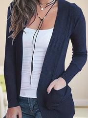 Solid Open Front Pocket Cardigan Long Sleeve Casual Cardigan