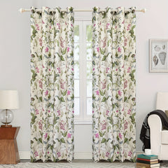 Beige Floral Blackout Curtains for Living Room