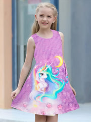 Rainbow Pony 3D Print Dress for Girls