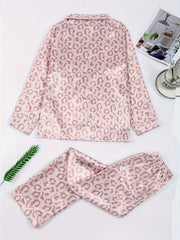 Leopard Print Pajama Set Long Sleeve Top & Pants Women's Sleepwear