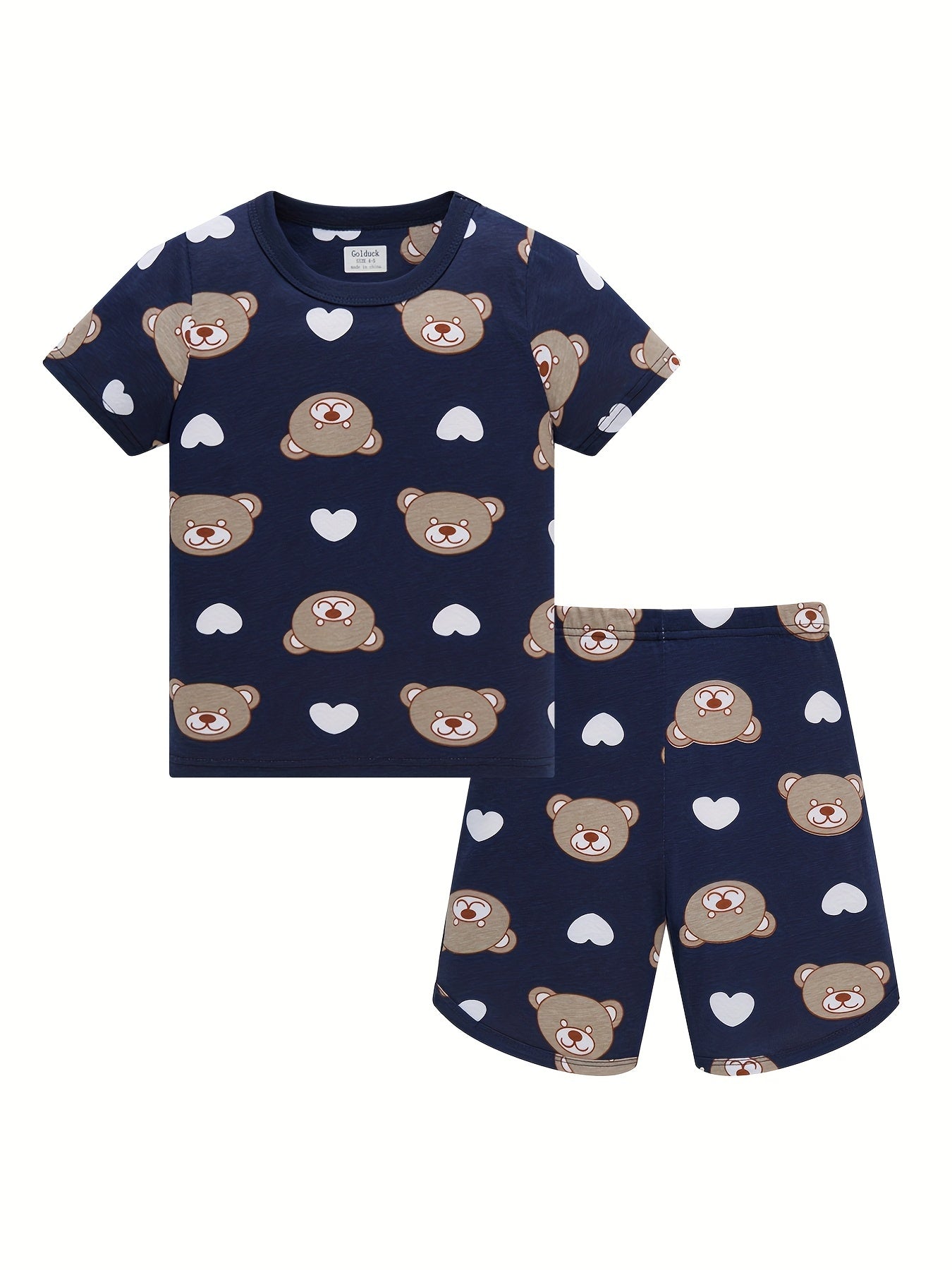 Boys Bear & Heart Cotton Pajamas Set Short Sleejsones Tops & Bottoms