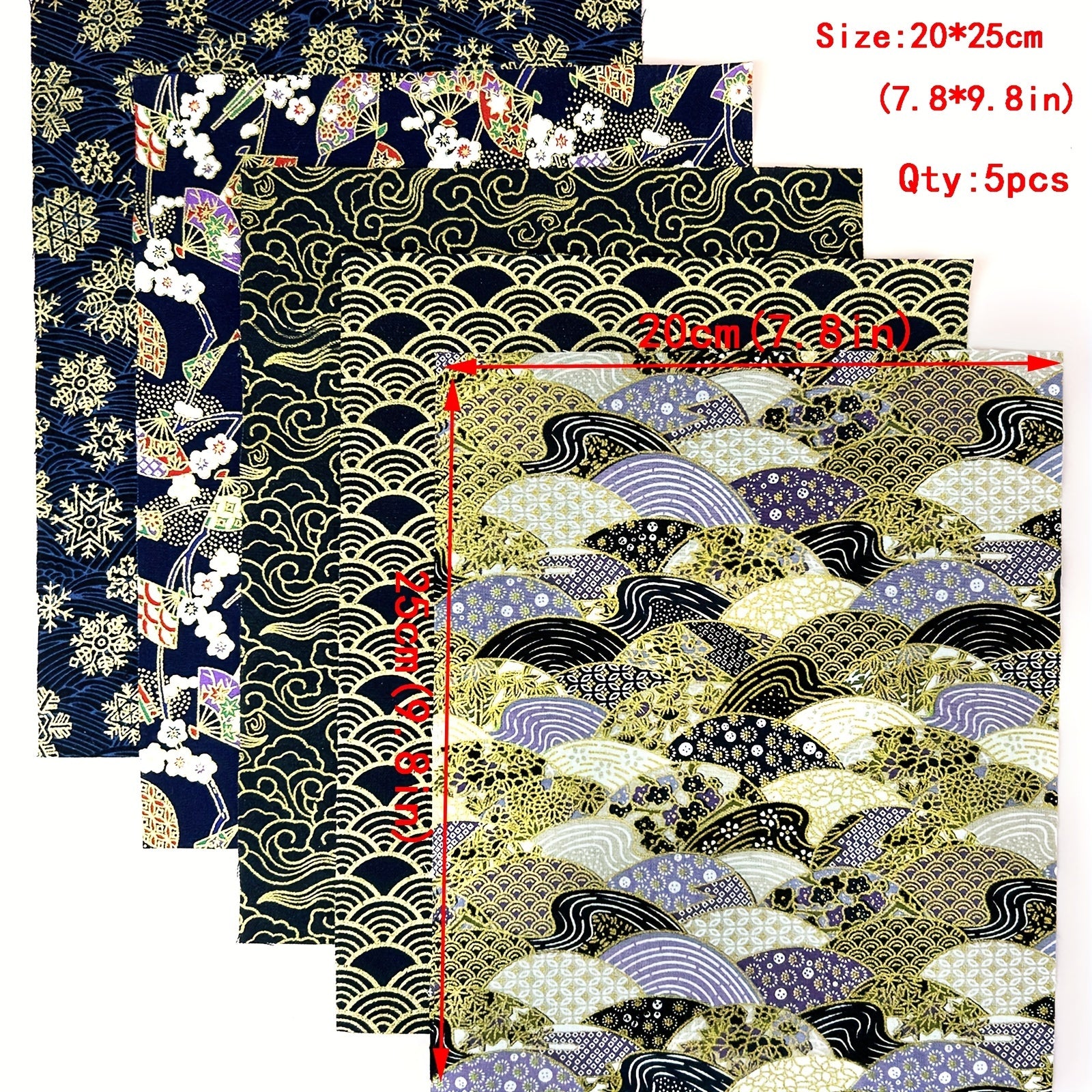 5pcs Japanese Style Cotton Fabric - DIY Quilted Kimono Doll Cloth