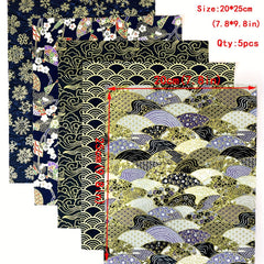 5pcs Japanese Style Cotton Fabric - DIY Quilted Kimono Doll Cloth