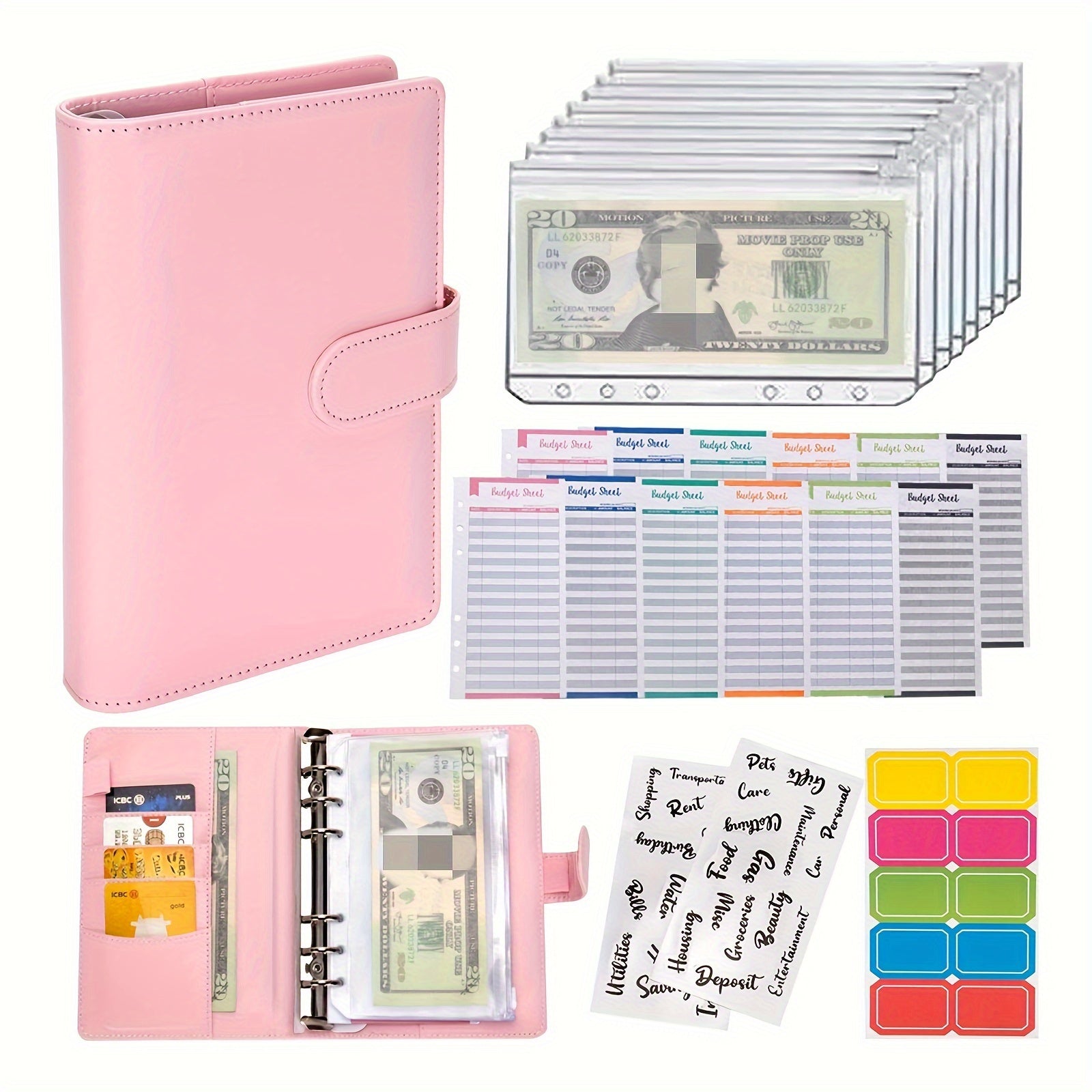 A6 Leather Budget Binder with Cash Envelopes