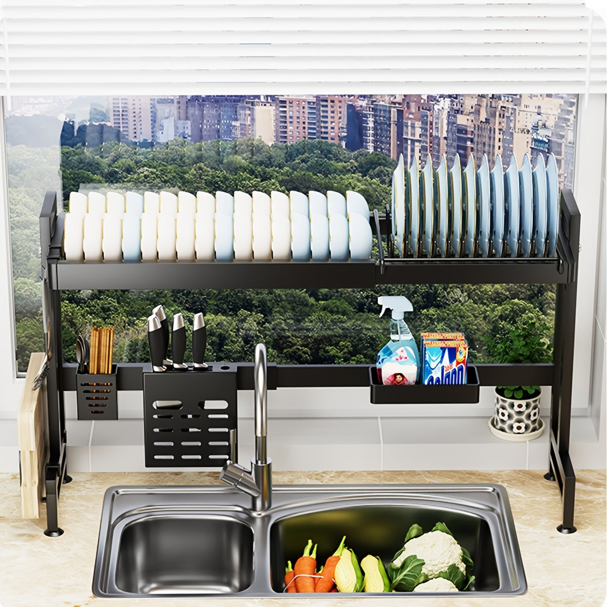 Over Sink Dish Drying Rack Kitchen Drainer Cup Holder Cutlery Rack