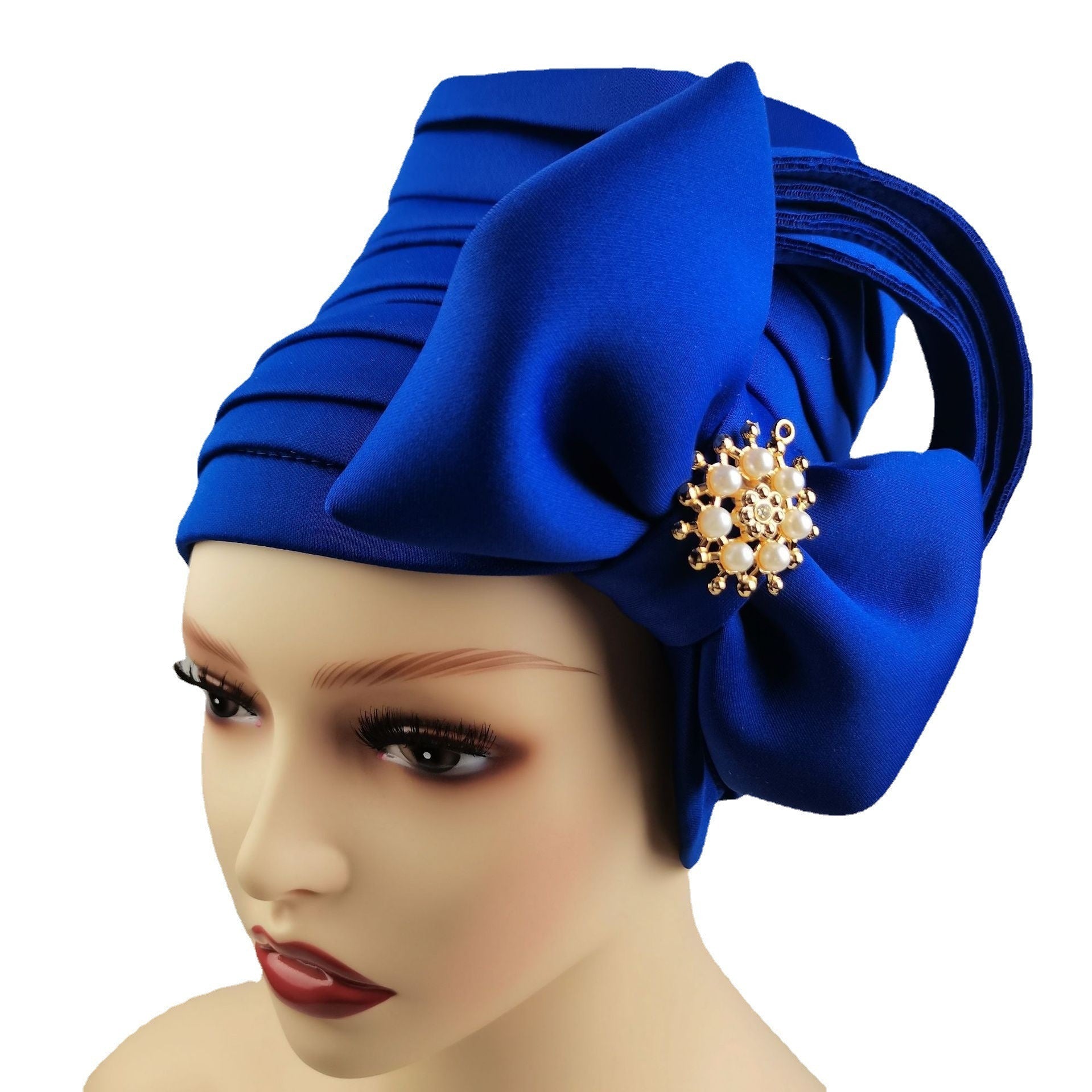 Faux Pearl Alloy Turban Cap Bow Bandana Hijab Hair Accessories