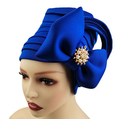 Faux Pearl Alloy Turban Cap Bow Bandana Hijab Hair Accessories
