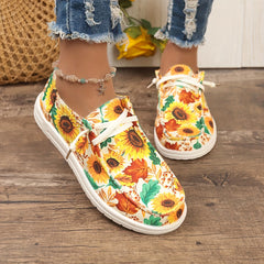 Women's Skateboard Shoes Chrysanthemum Sunflower Pattern Flat Canvas Shoes