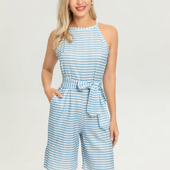 Women's Striped Sleeveless Jumpsuit Wide Leg Pant Party Dressy Jumpsuit