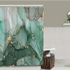 3pcs Green Marble Pattern Shower Curtain Set