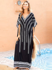 Boho Cover Up Dress Women's Plus Floral Print V Neck Stretch