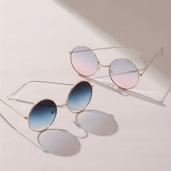 Round Metal Sunglasses Ombre Lens Glasses UV400