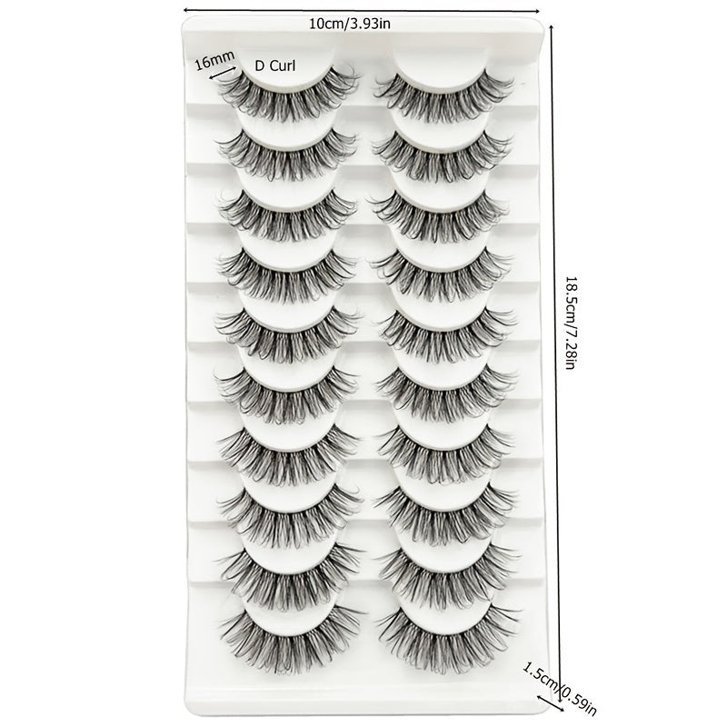 10 Pairs Natural Cross Volume False Eyelashes D Curling