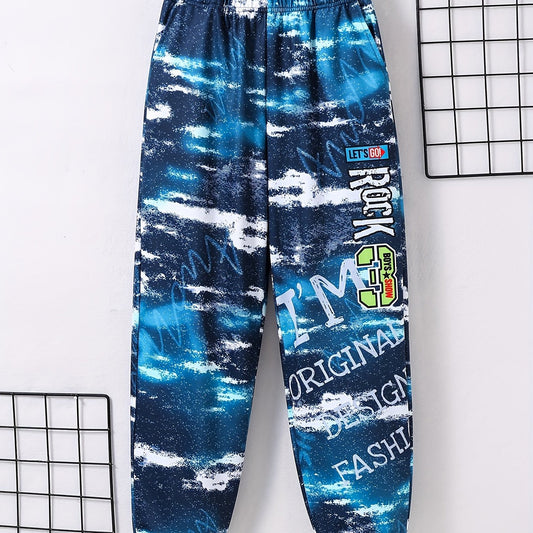 Boys Casual Elastic Waist Letter Print Long Pants