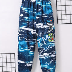 Boys Casual Elastic Waist Letter Print Long Pants