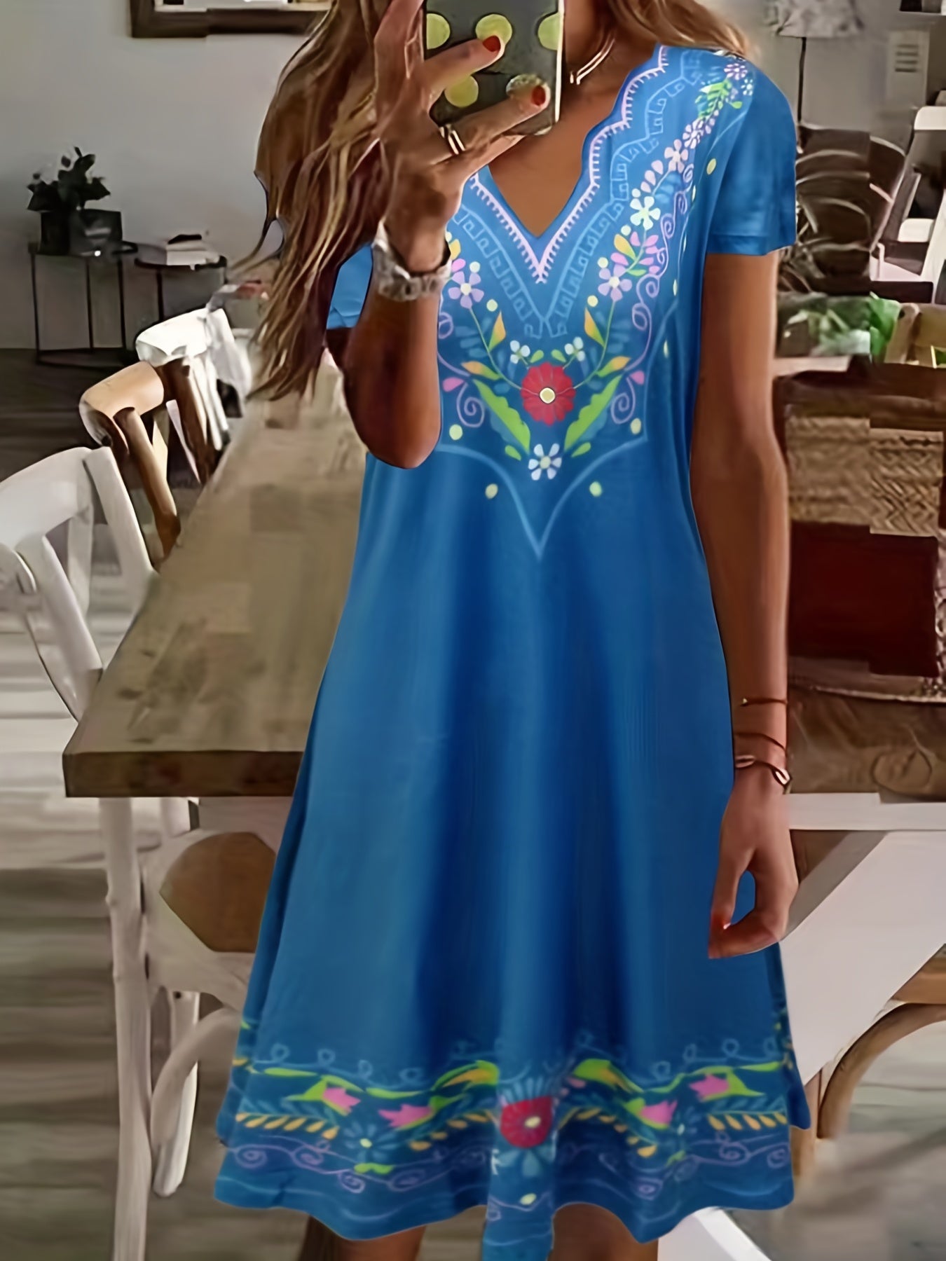 Casual Dress Women's Plus Floral Print Scallop Tee Dress