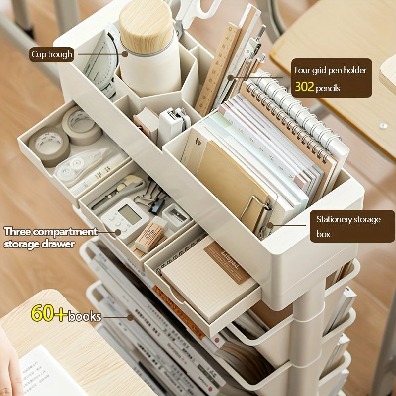 Large Capacity Movable Book Rack With Drawers Storage Shelve