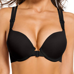 Bra Women's Plus Buckle Front Deep V Neck Push Up Bralette