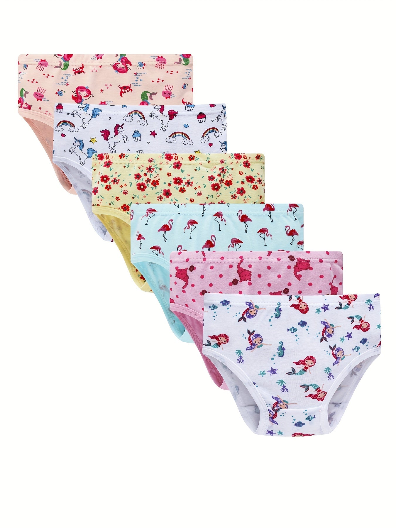 6pcs Girls' Stretchy Comfy Cotton Panties Big Girl Cartoon Underpants