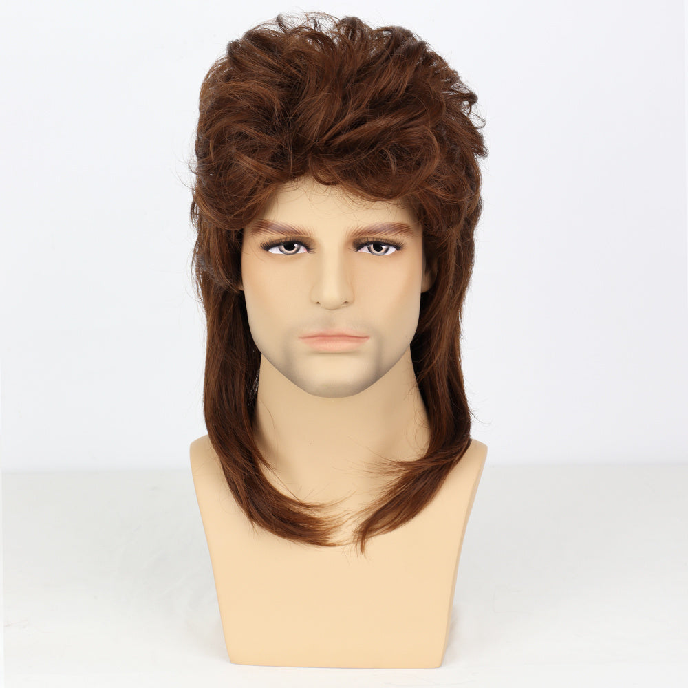 Men's Brown Curved Wig Rock Handsome Personality