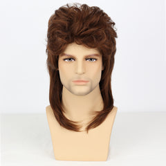 Men's Brown Curved Wig Rock Handsome Personality