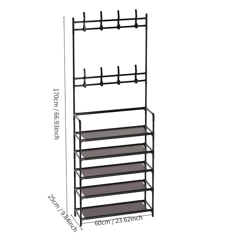 Sturdy Freestanding Metal Coat Rack Shoe Rack w/ Multifunctional Storage Rack