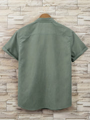 Solid Print Men's Casual Short Sleeve Shirt With Chest Pocket