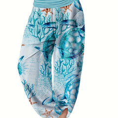 Cartoon Turtle Print Harem Trousers