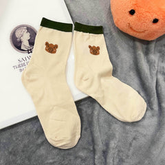 Bear Print Socks Women's Mid Tube Stockings