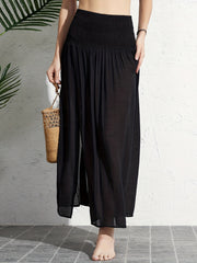 Solid Shirred Cover Up Skirt Sexy Maxi Beach Coverup