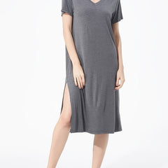 Loungewear Dress Women's Plus Solid Short Sleeve V Neck Medium Stretch