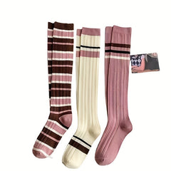 Colorblock Striped Calf Socks Comfy Knee High Socks Women's Stockings