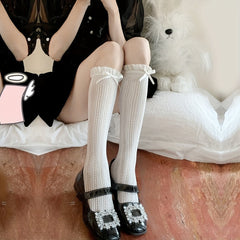 Ruffle Lace Bow Tie Calf Socks Lolita Knee High Socks
