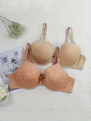 2 Pack Plus Size Polka Dot Bra Set with Bow Front