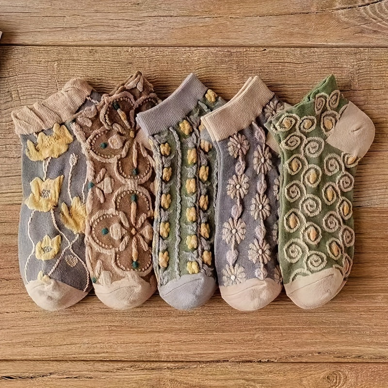 5 Pairs Floral Print Low Cut Women's Socks
