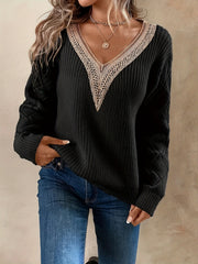 Lace Sleeve V Neck Sweater