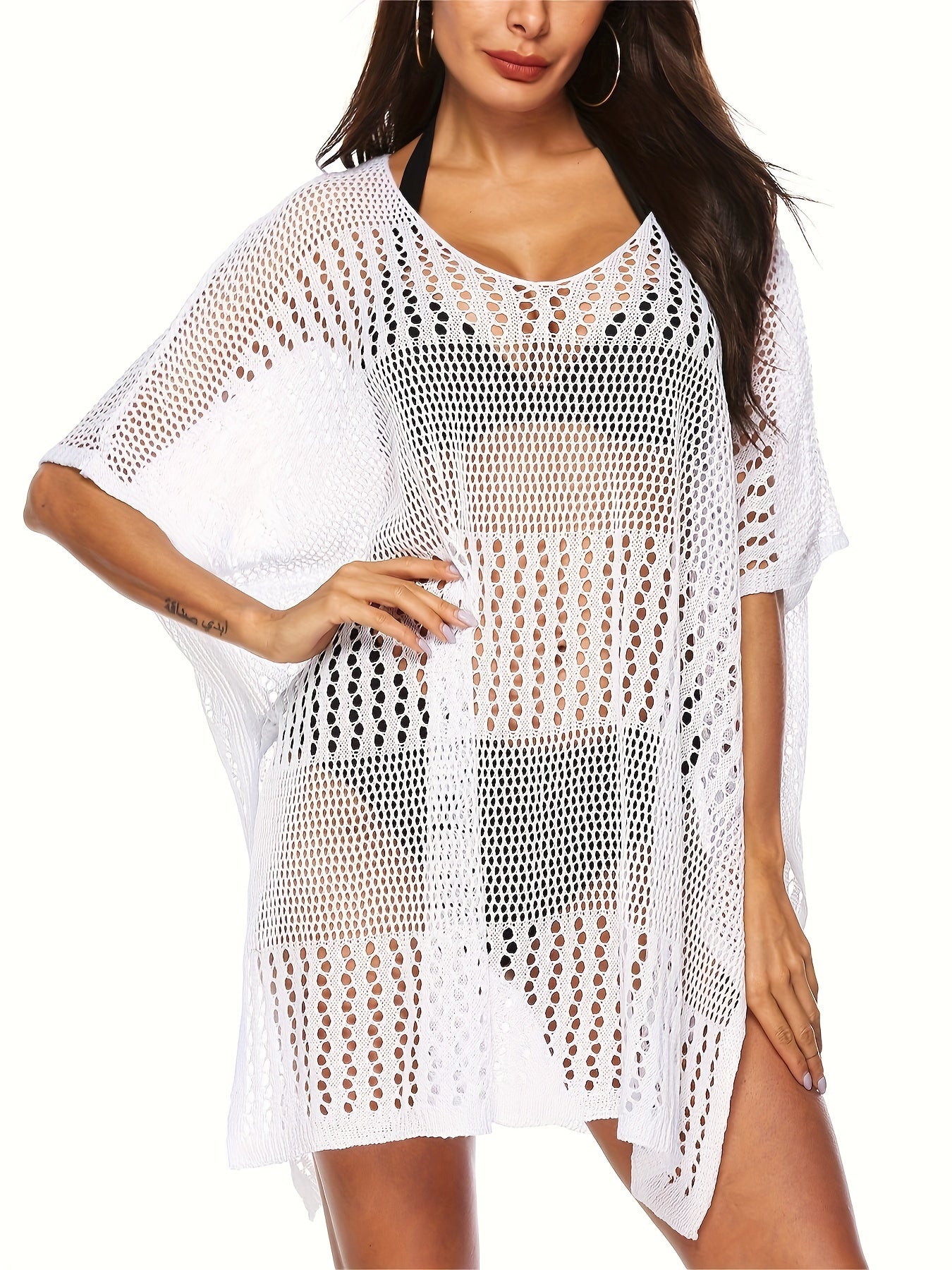 Sexy Cover Up Women's Plus Hollow Out Crochet Batwing Sleeve