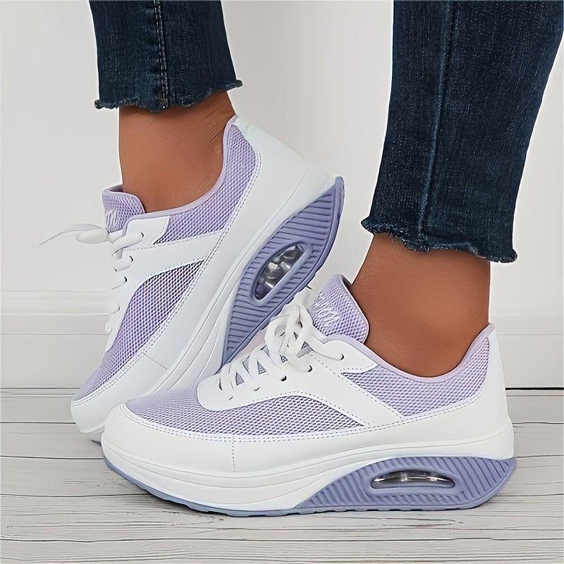 Women's Mesh Sneakers Lace Up Running Shoes Thick Sole Platform Casual Sneakers