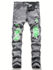 Men's Slim Fit Ripped Cotton Jeans Distressed Denim Pants